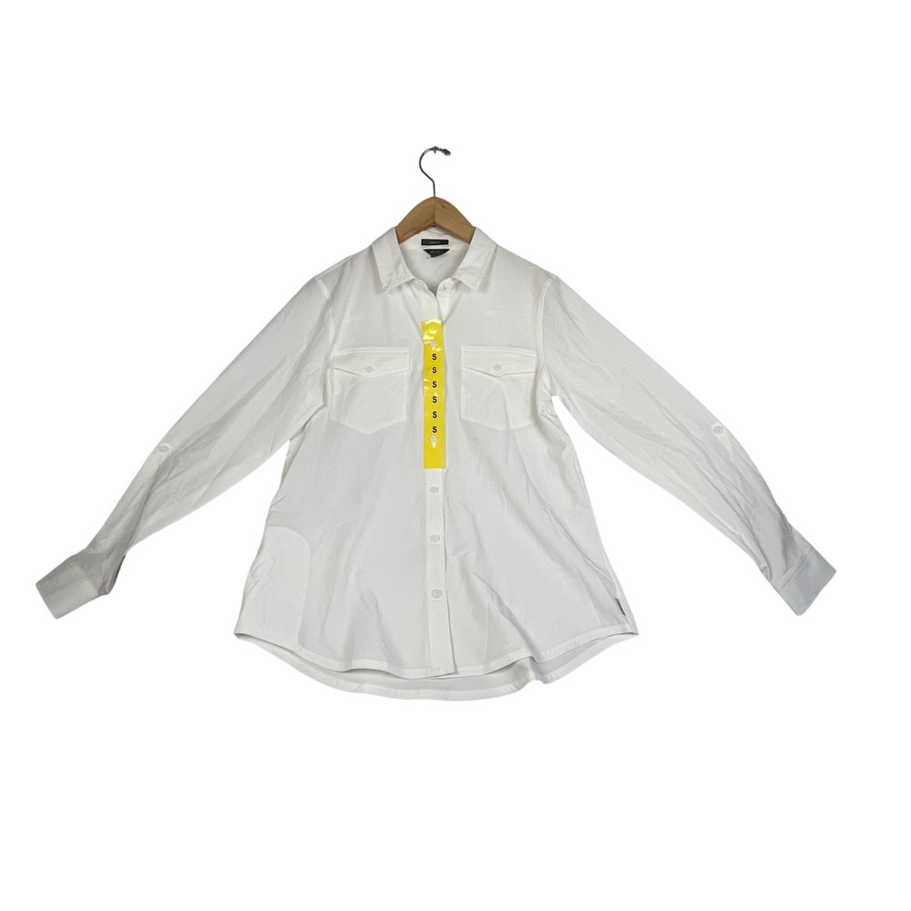 Eddie Bauer Womens Departure Shirt White Long Sleeve Stretch Classic Fit S